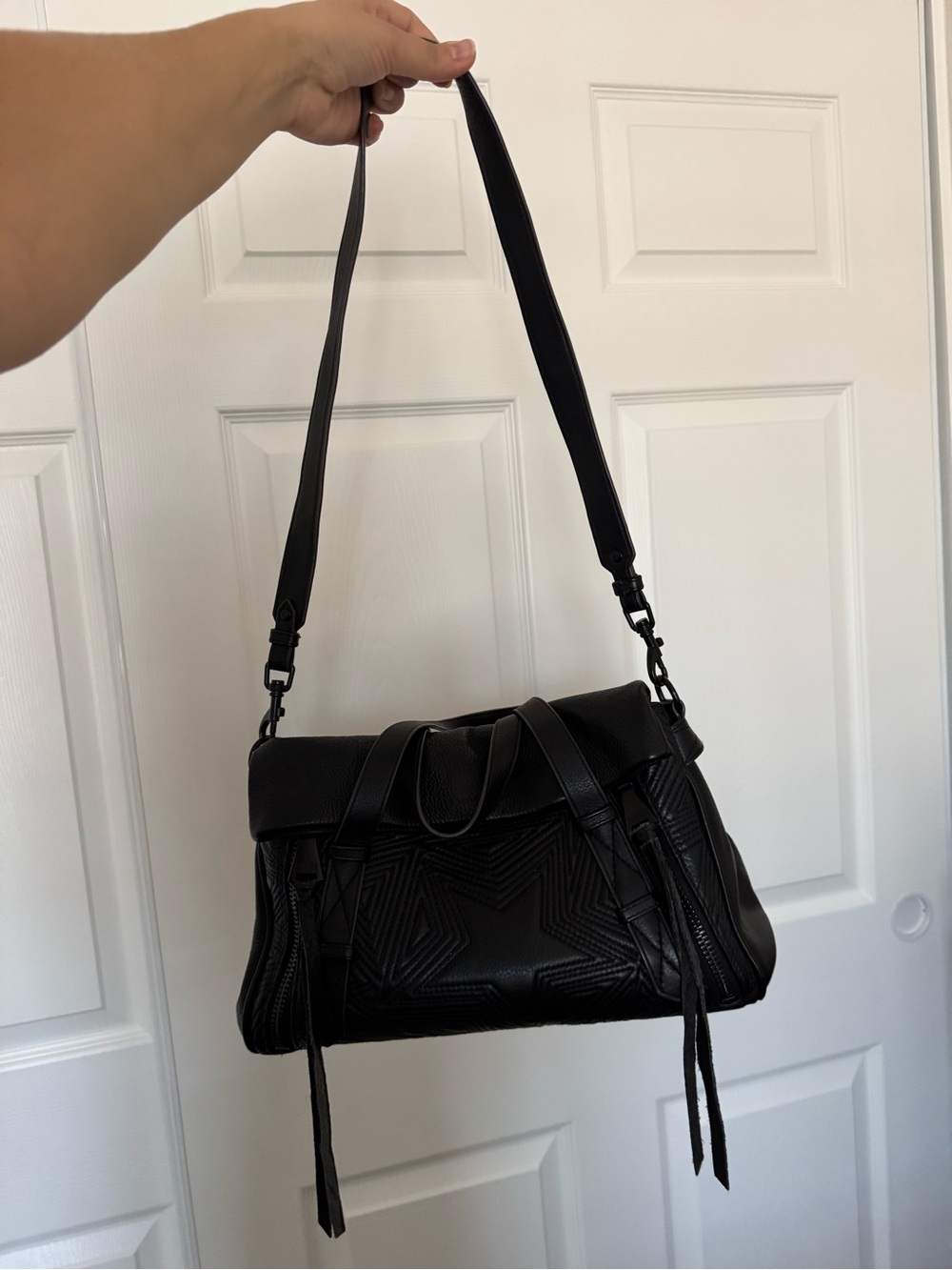 Aimee Kestenberg City Slicker Double Entry Black Quilted Star Satchel - Picture 5 of 10